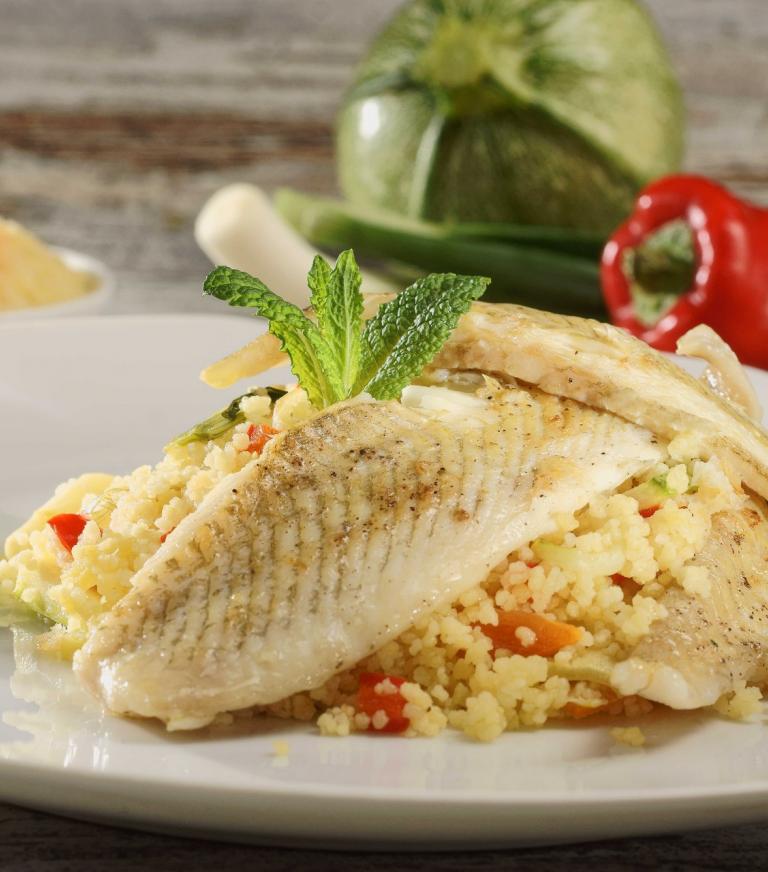 Sole fillets with couscous and vegetables